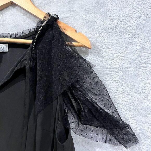 Libby Edelman Mini Black Shift Lace Dress L Cold Shoulder Mesh NWT - Picture 3 of 8